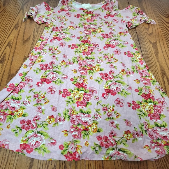 Btween Content Cold Shoulder Dress Girls Size 12 Pink Lace Up Sleeve Floral Soft - Picture 9 of 12